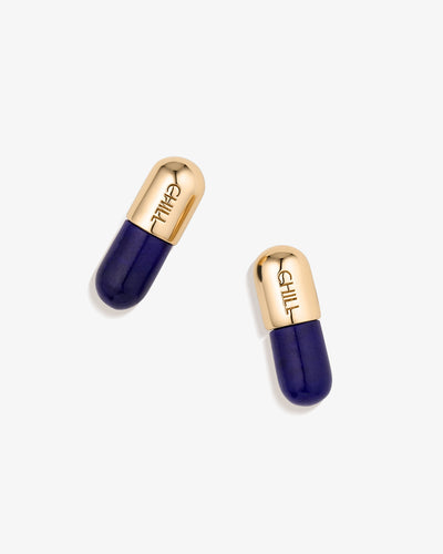 Chill Pill Stud Earrings in Lapis Lazuli